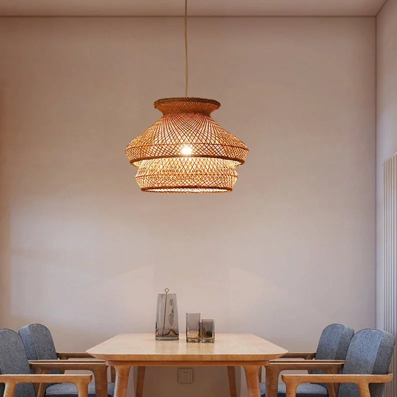 Drum Bamboo Pendant Light Lampshade For Living Room