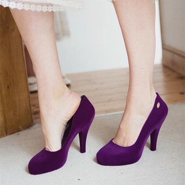 Purple Velvet Heels Vintage Chunky Heel Pumps for Women |FSJ Shoes