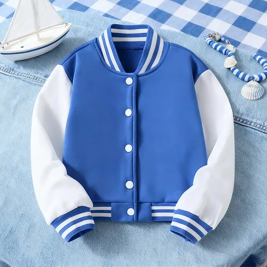 【4Y-10Y】Unisex Collegiate Colorblock Casual Varsity Jacket