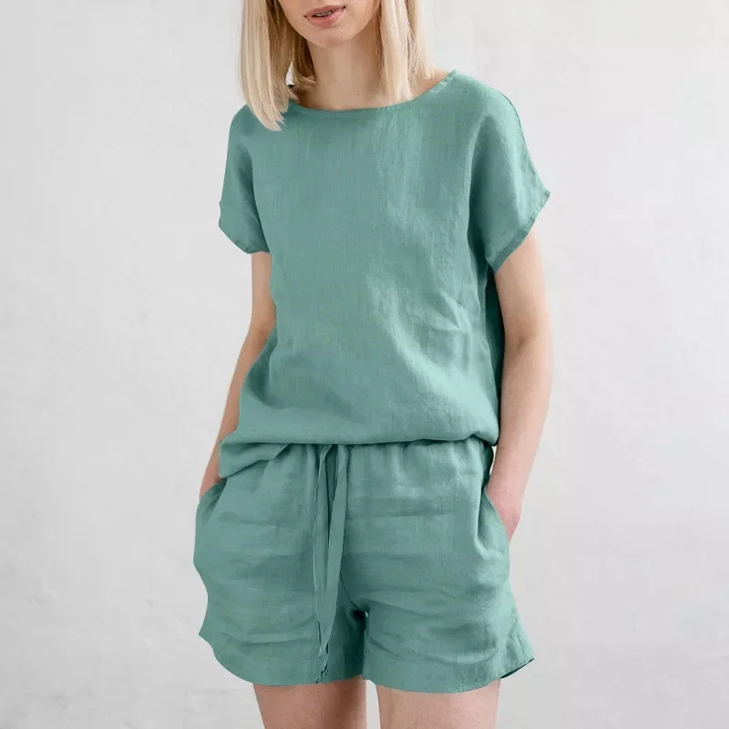 Casual Cotton And Linen Two Piece Set