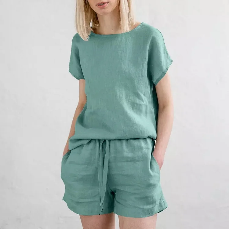 Casual Cotton And Linen Two Piece Set