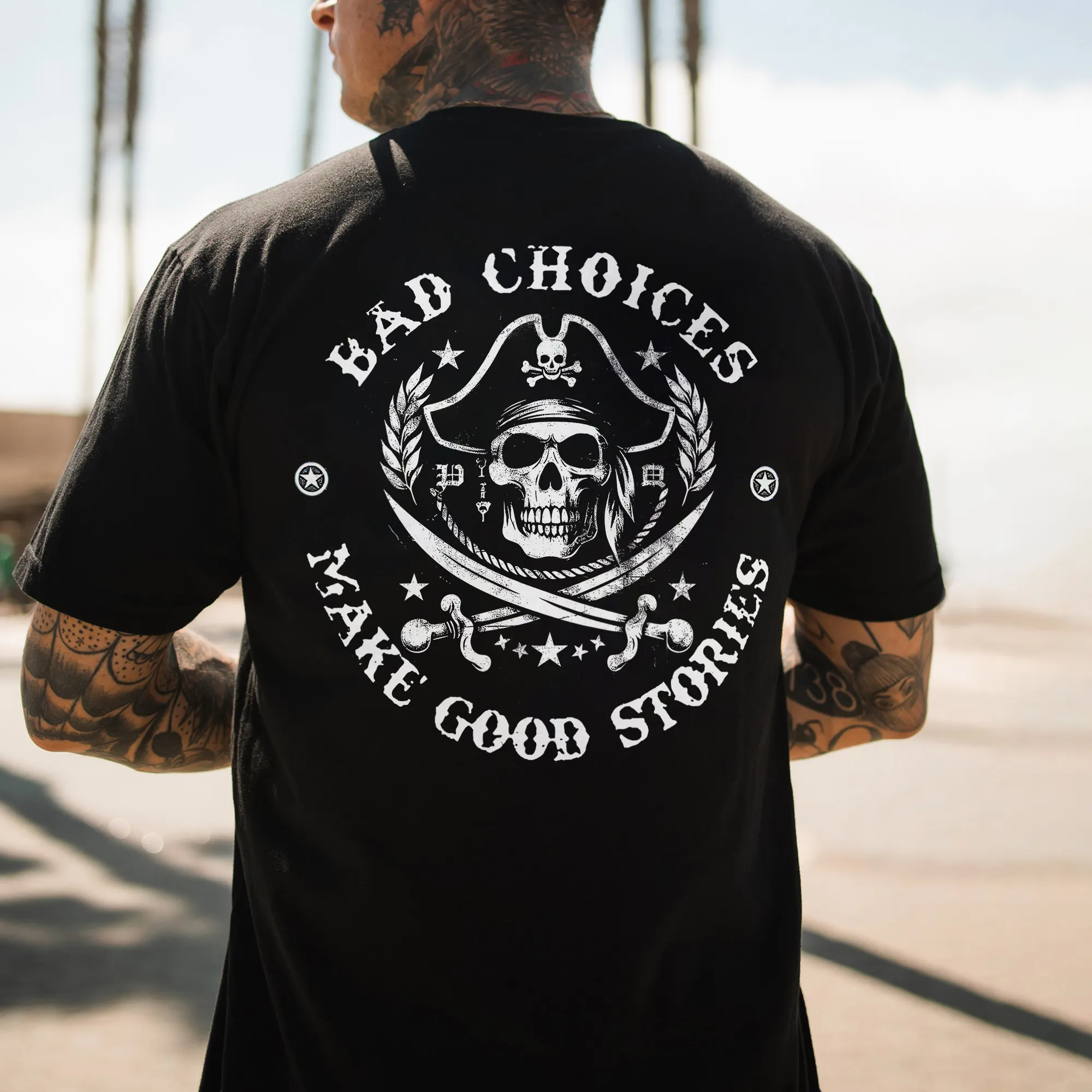 【main story】Long Tee Bleached Sand Bad Choices Make Good Stories Printed Men's T-shirt