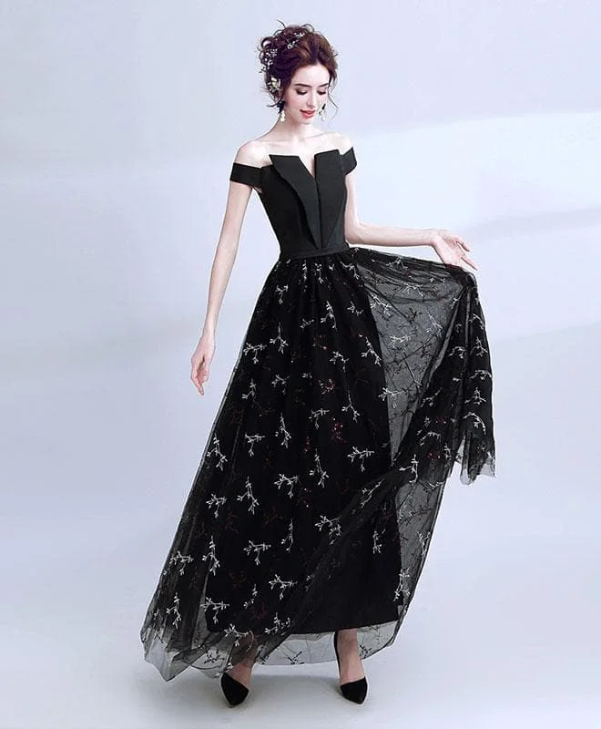 Chic Black Off Shoulder Prom Dress, Black Evening Dess