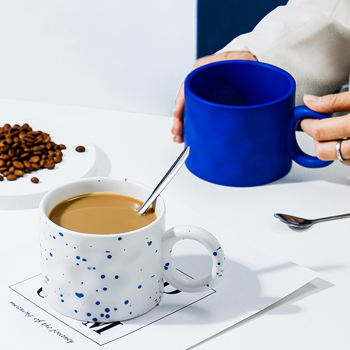 Creative Klein Blue Ceramic Cup - Matte Texture Hand Pinched Irregular Big Ears Coffee Mug - Appledas