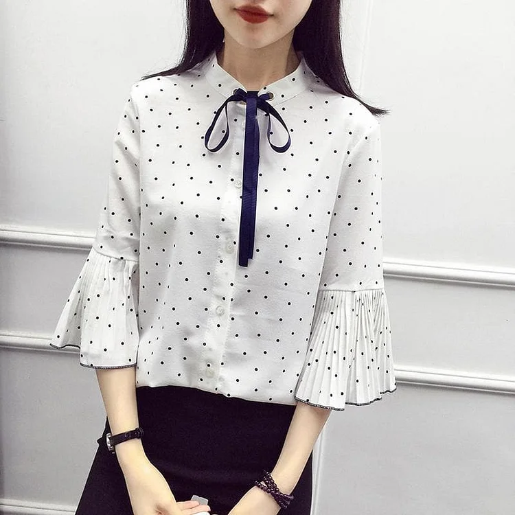 White/Grey/Pink Elegant Spot Flare Sleeve Blouse SP1710799