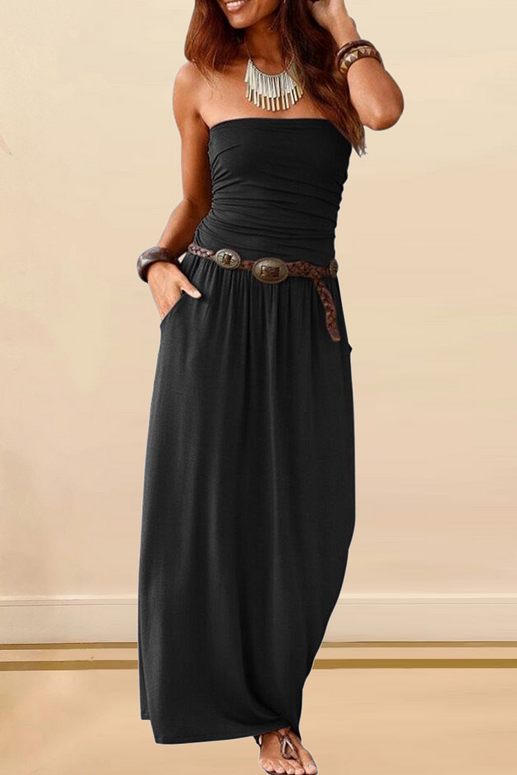 Casual Solid Split Joint Strapless Waist Skirt Dresses - Life is Beautiful for You - SheChoic
