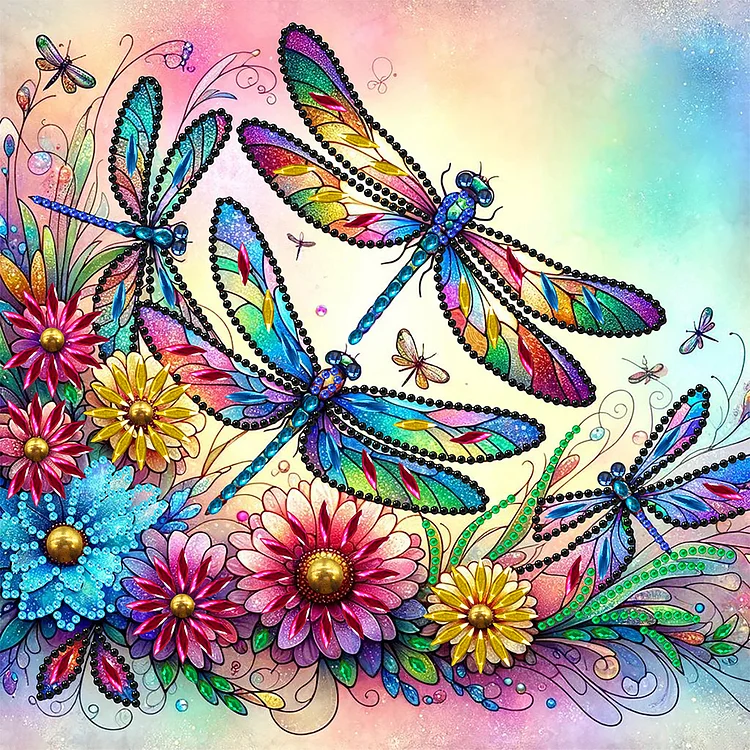 Flower Dragonfly - Partial Drill - Special Diamond Painting(30*30cm)