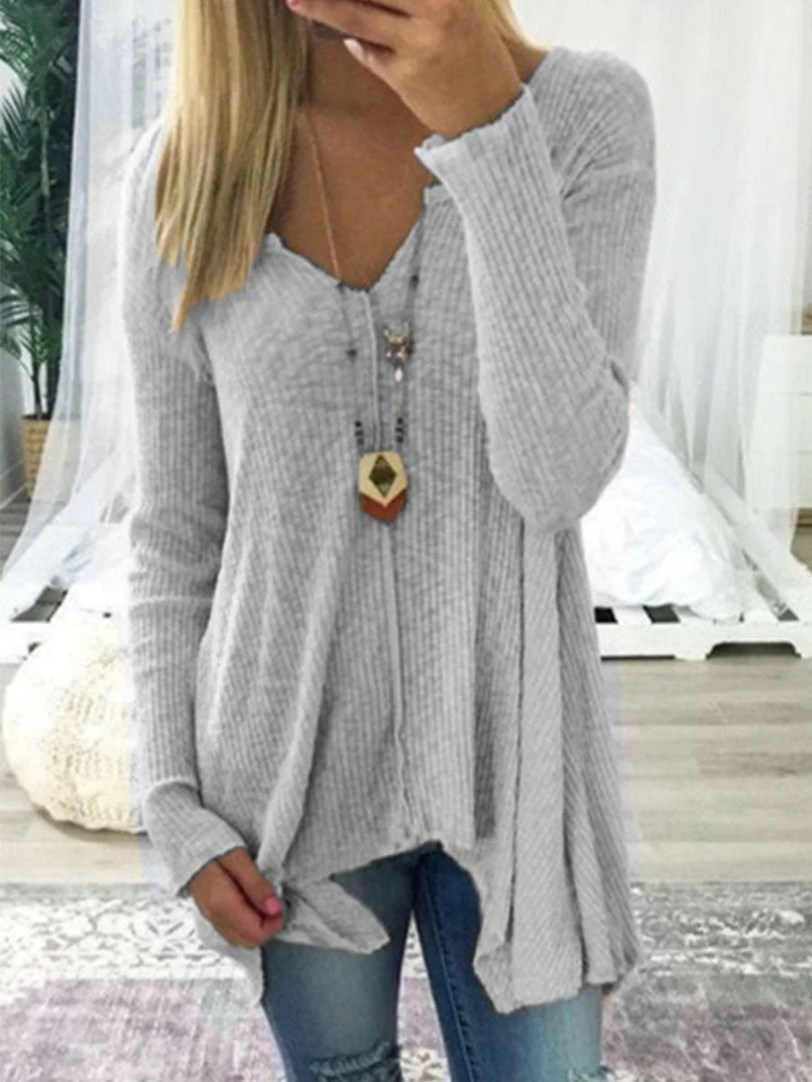 Sexy Solid Color V-neck Irregular Sweater