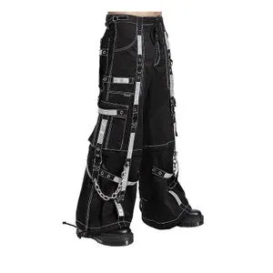 pornhint Pornhint Gothic Bondage Reflective Pant Men's, Threads Pant and Short, Black Punk Buckle Zips Chain Strap Punk Trouser converted to Short