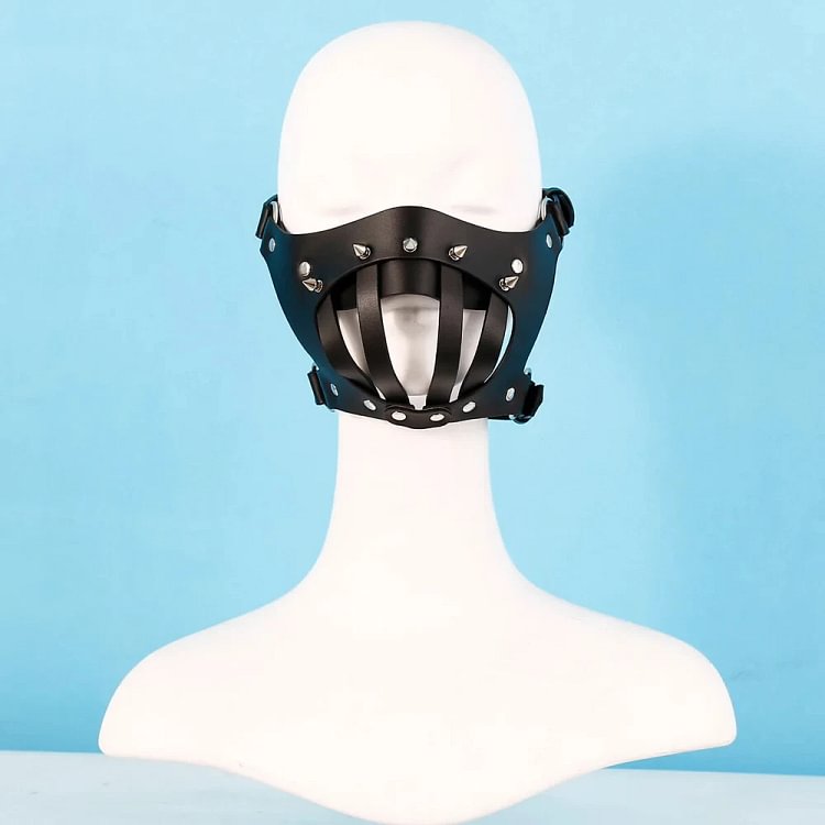 pornhint Pornhint Rivets Hood Slaves Leather Men Half Face Muzzle Mask Fetish Binding Restraint Bondage