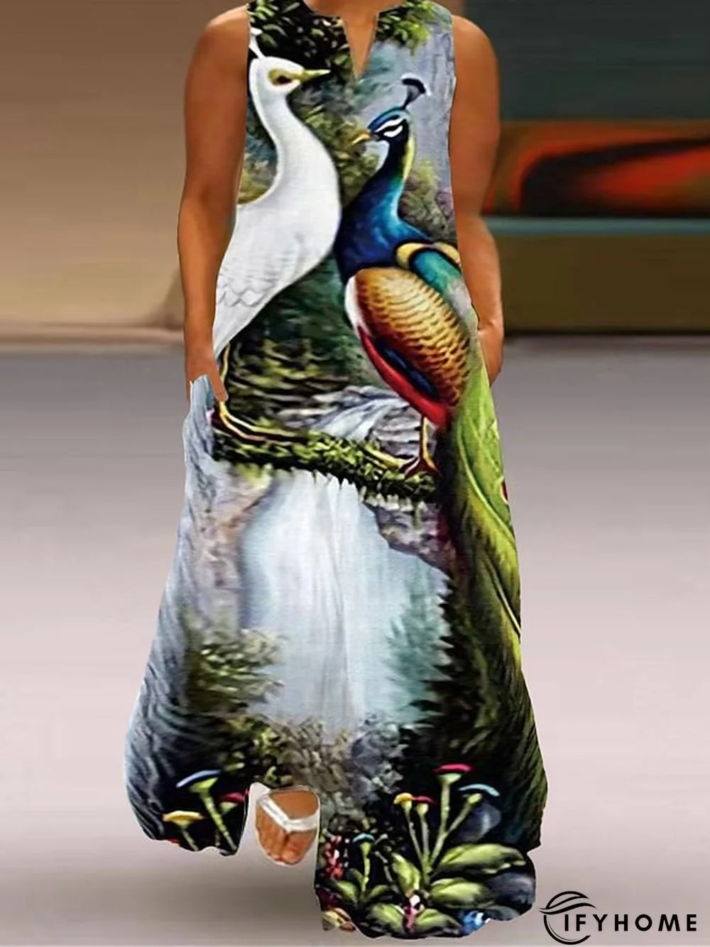 Women's Plus Size Casual Dress A Line Dress Animal Floral Long Dress Maxi Dress Sleeveless Pocket Print V Neck Fashion Daily White Yellow Spring Summer L XL XXL 3XL 4XL | IFYHOME
