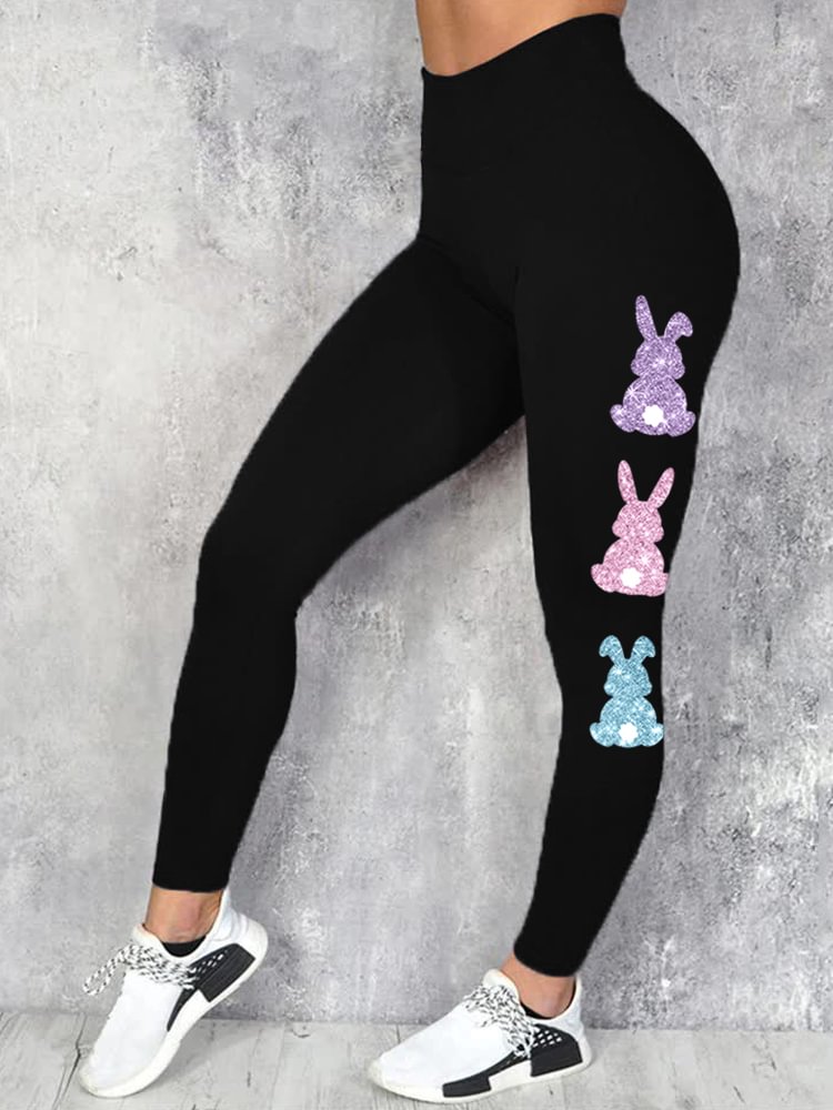 VChics Easter Glitter Bunnies Print Leggings