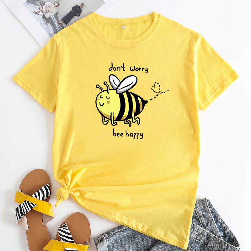 Don't Worry Bee Happy Women's Cotton T-Shirt | ARKGET