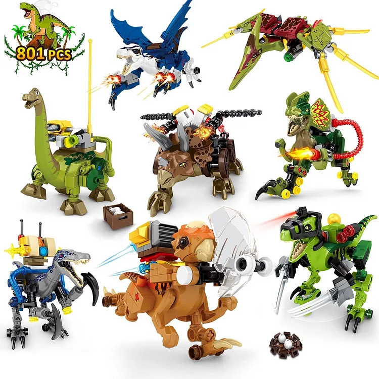 Dinosaur Building Toys Set - 801 PCS Jurassic Dinosaur World Toys for Boys 8 Models丨Creative Dino STEM Block Kits Birthday Gift for Kids Age 5 6 7 8 9 10 11 12 Years Old