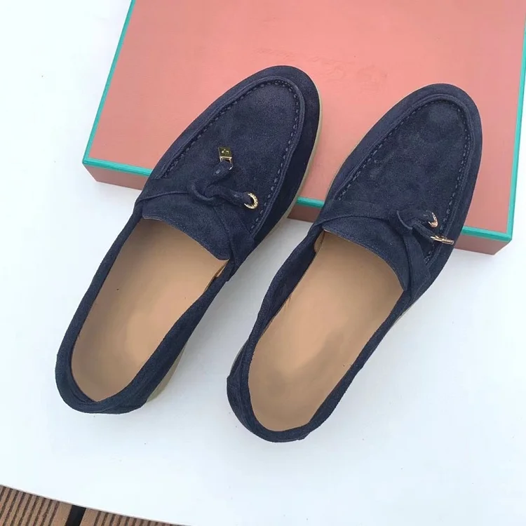 High end Loro * Piana soft soled leather casual loafers with a flat bottom tassel and lazy shoes_ ecoleips_old