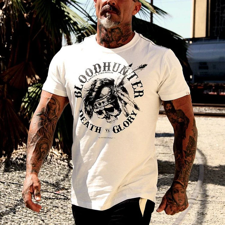 Mens Casual Fashion Fitness Printed Round Neck T-Shirt