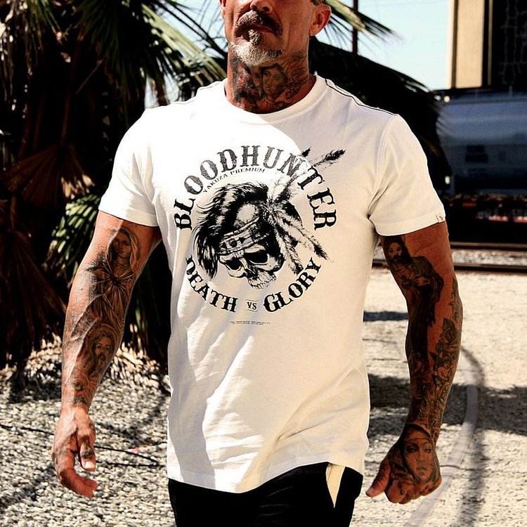 Mens Casual Fashion Fitness Printed Round Neck T-Shirt
