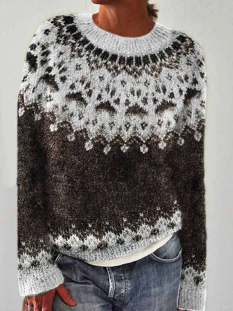 VChics Forest Paw Prints Inspired Cozy Knit Isle Sweater