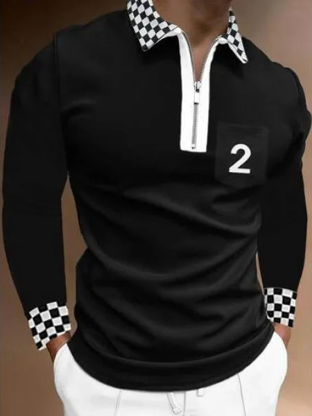 Men's checkerboard lapel motorcycle  shirt
