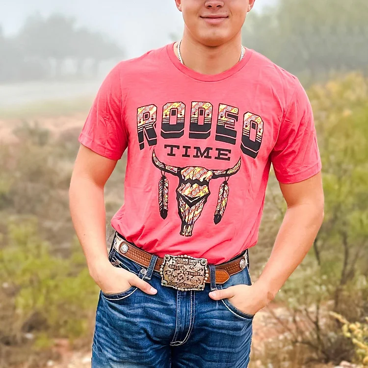 Vintage Rodeo Time Print Western Red T-Shirt