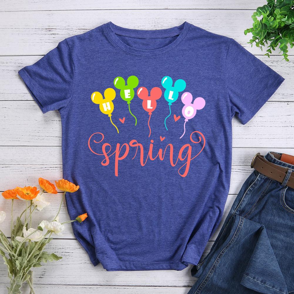 Hello Spring Round Neck T-shirt-017174-Guru-buzz