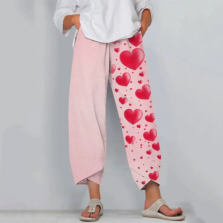 Casual Heart Asymmetric Printed Pants
