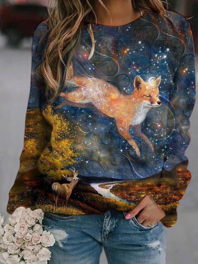 Vintage Printed Long Sleeve O-neck Sweatshirt For Women - BlackFridayBuys