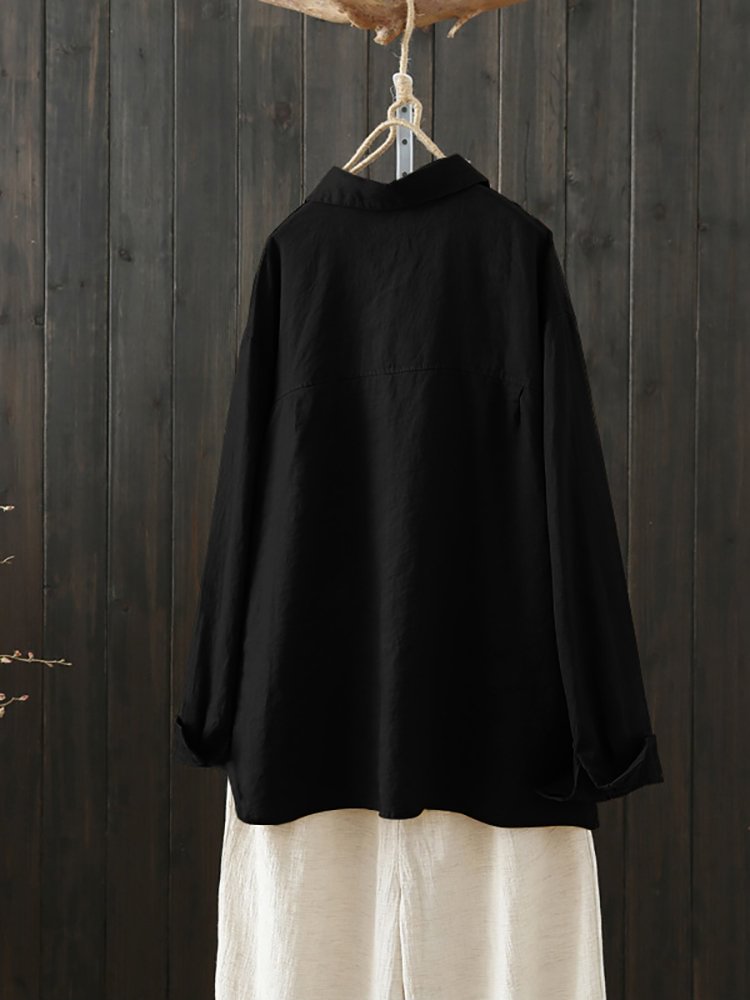 Casual Long Sleeve Double breasted Button Loose Cotton Blouse P1595583
