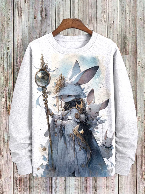 Men's Retro Fantasy Magic Rabbit Easter Art Print Raglan Sweatshirt
