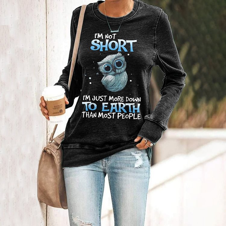 Vefave Casual Crew Neck Long Sleeve Owl Print Sweatshirt