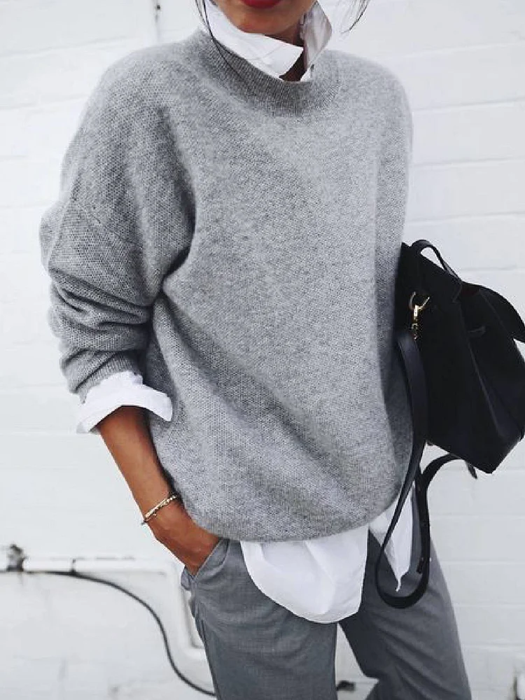 women's shirt collar long sleeve fake two piece sweater coat socialshop