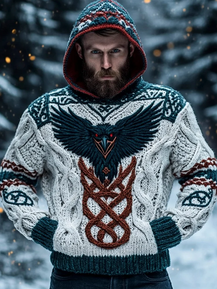Viking Raven Messenger & Celtic Totem Men's Hooded Sweater
