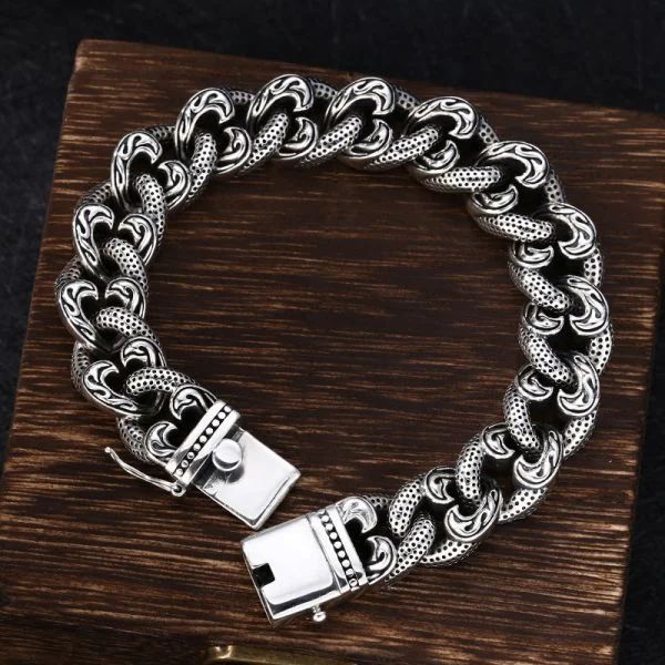 Sterling Silver Vintage Black Vine Curb Chain Bracelet