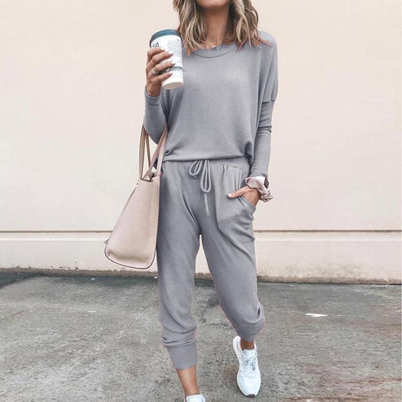Rotimia Plain Drawstring Casual Two-piece Outfits