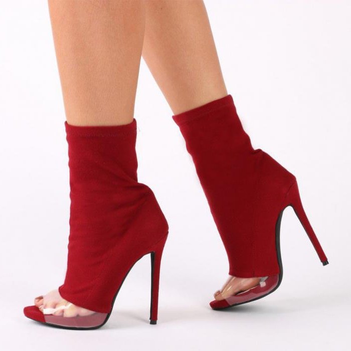 Red Peep Toe Booties PVC Stiletto Heel Ankle Boots for Women |FSJ Shoes