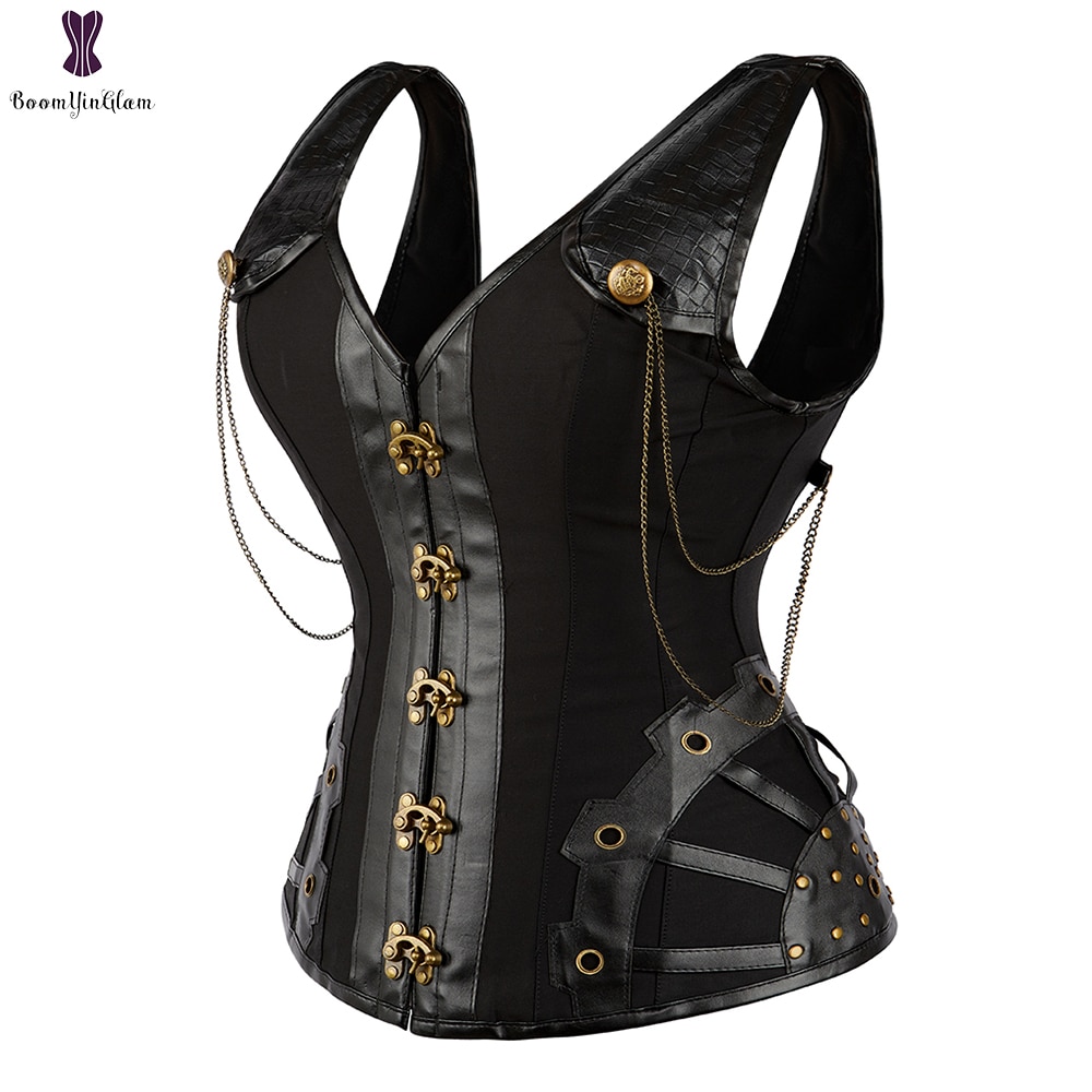 Uaang Corset Sexy Bustier Top Gothic Leather Corset Overbust Corselet Vest Shaper Women Body
