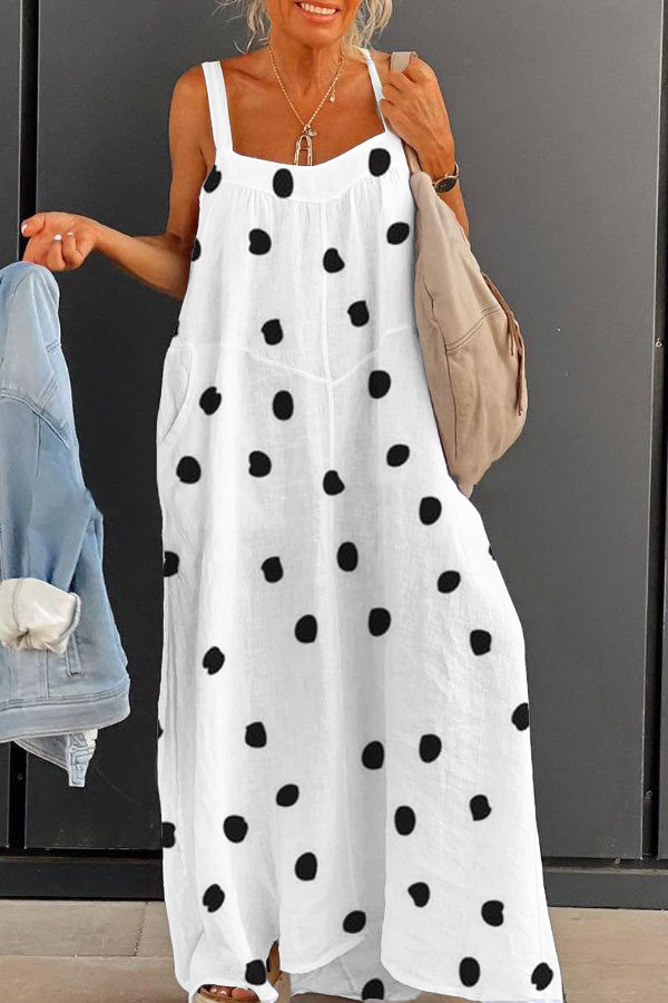 Women's fashionable polka dot large size loose suspender printed dress long skirt