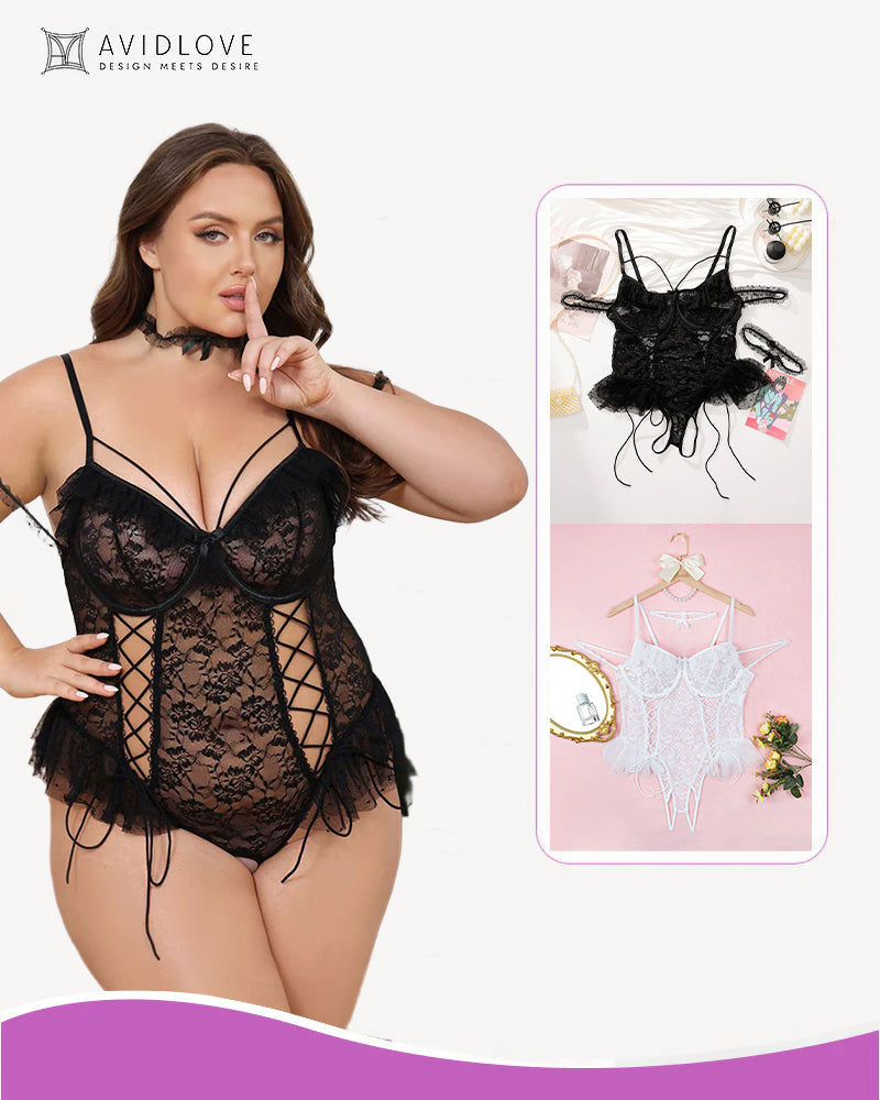 Lovingerie - 2 Packs Plus Size Sheer Lace Bodysuits