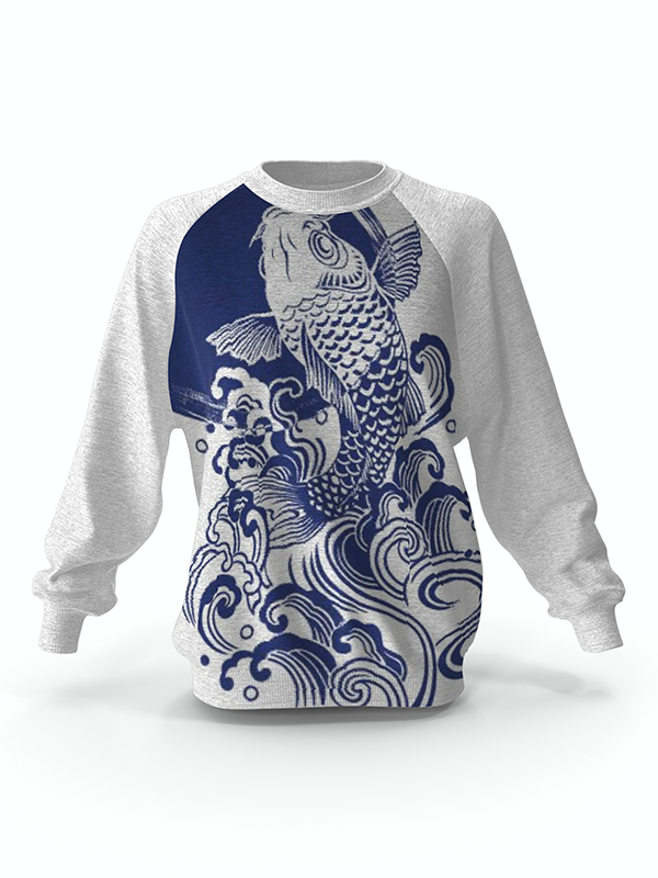 Women's Common Carp Wave Graphic Art Print Crew Neck Sweatshirt
