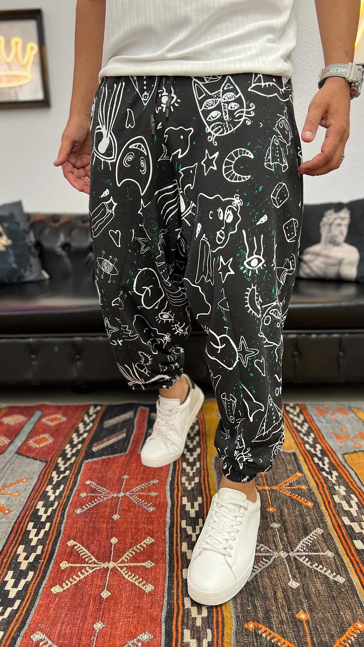 Psychic Cat Print Men's Jogger Pants