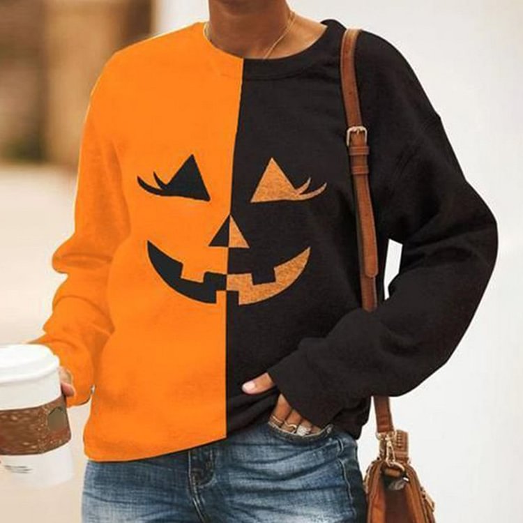 Halloween Colorblock Grimace Print Sweatshirt
