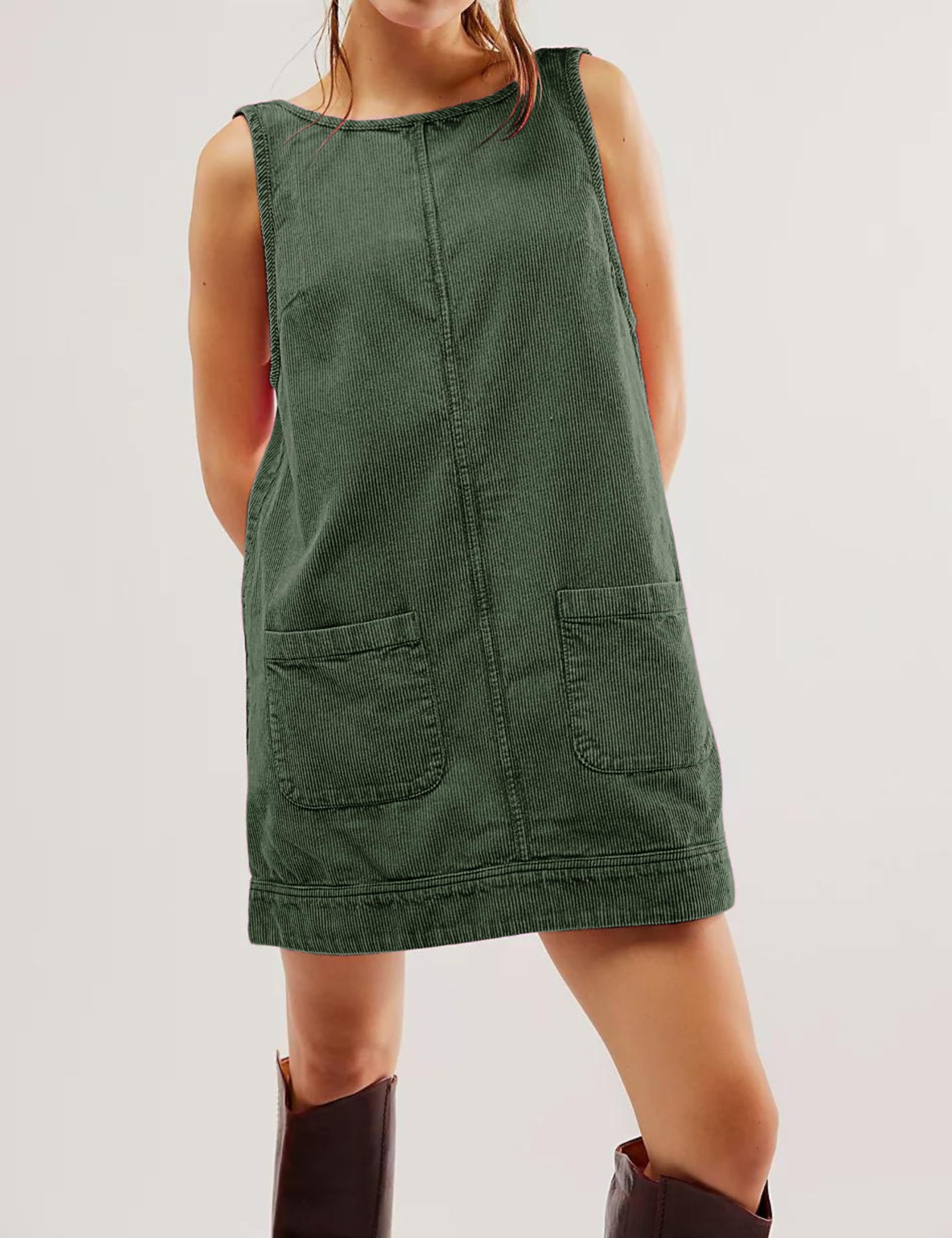 Yeokou Women'S Corduroy Jumper Dress Pinafore Overall Dress With Pockets