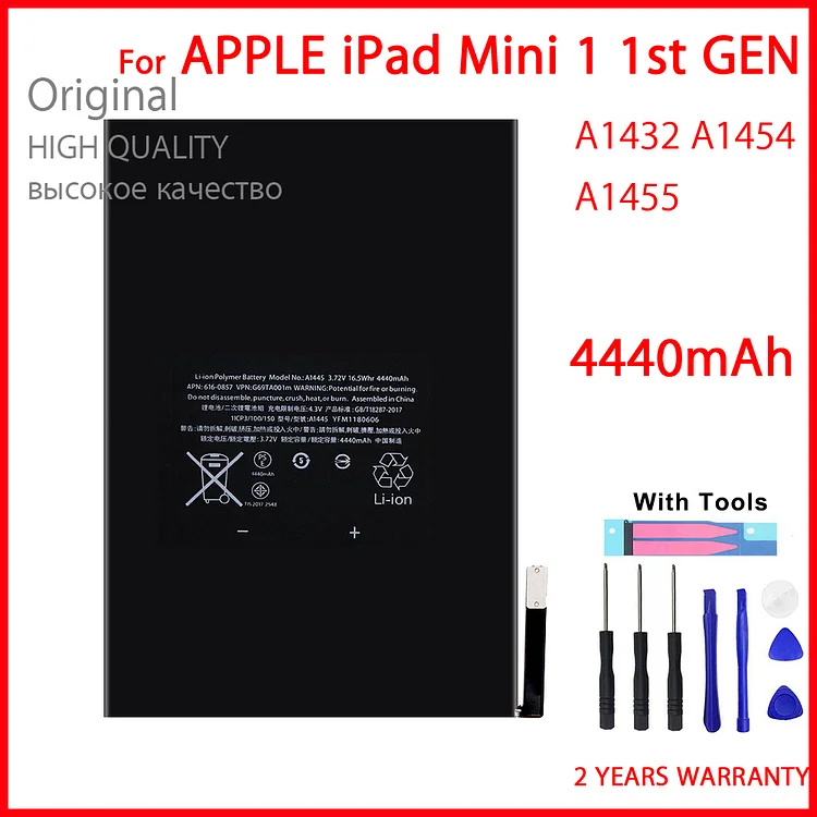 100% Genuine 4440mAh A1455 A1432 A1454 Battery For Apple iPad Mini 1 Tablet High Quality Batteries With Tools