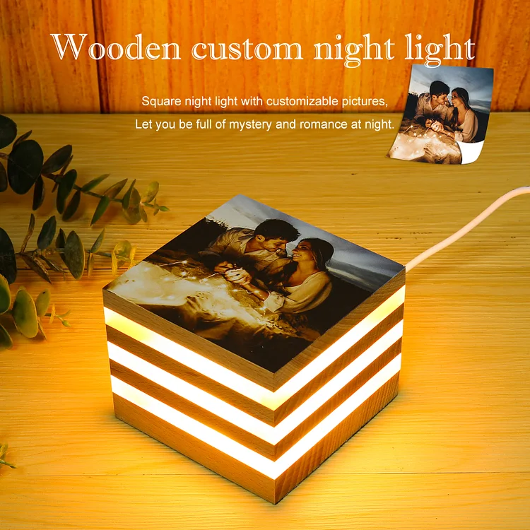 Custom Wooden Photo Night Light LED Table Lamp Romantic Gift