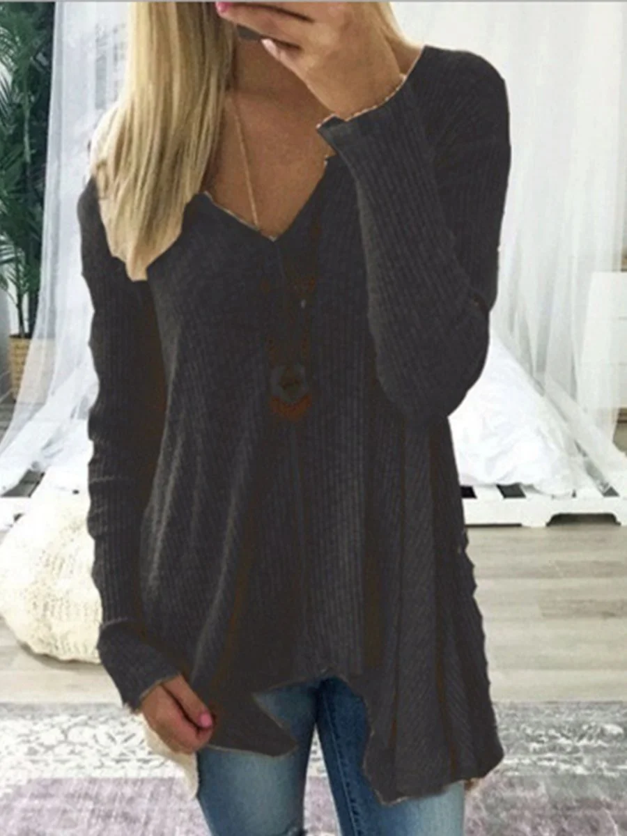 Sexy Solid Color V-neck Irregular Sweater
