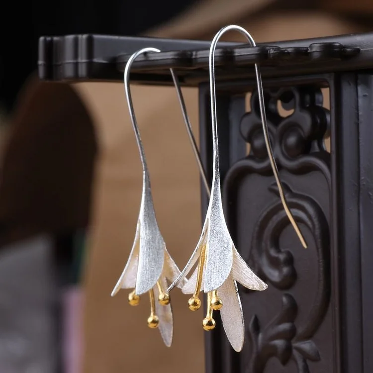 Silver & Gold Flower Drop Earrings