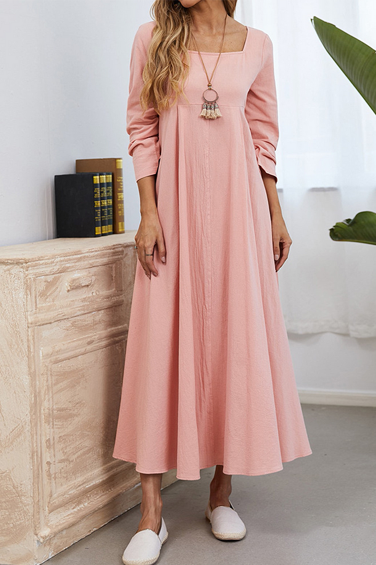 Casual Simplicity Solid Square Collar A Line Dresses