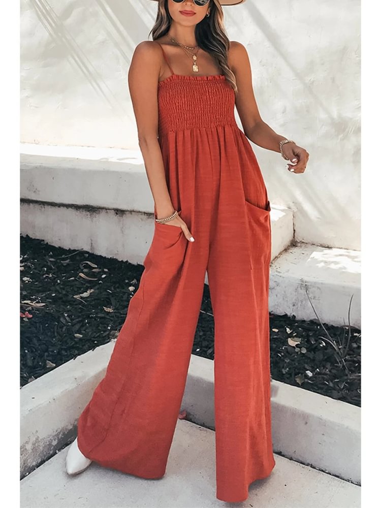 Casual Solid Color Pockets Jumpsuit P10610