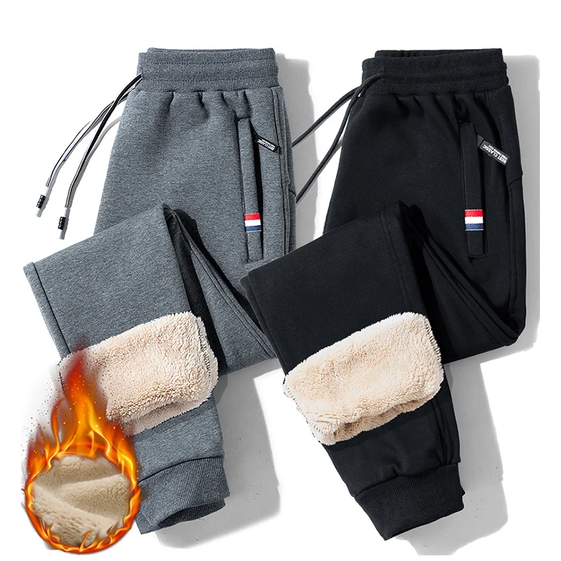 Winter Warm Fleece Pants Men Lambswool Thick Casual Thermal Sweatpants