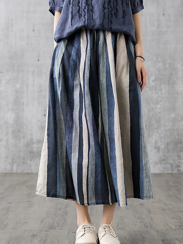 Loose Casual Wide Striped Colorful A-Line Skirt 